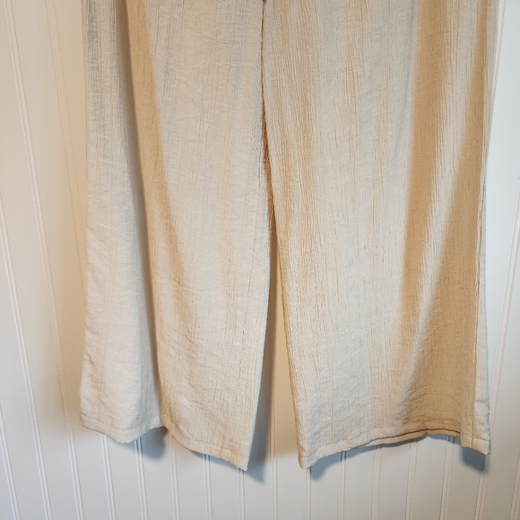 ZARA Tan Cream Crepe Euro Summer Drawstring Waist Wide Leg Pants Small - Picture 3 of 5